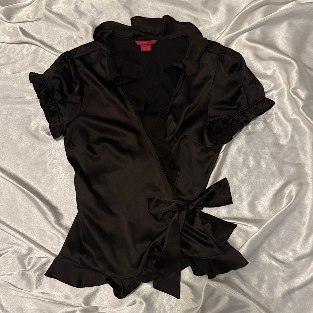 Elegant Vintage Satin Wrap Top